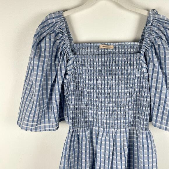Anthropologie Stella Nova Penelope Smocked Blouse US 6 Blue Plaid Check Cutout - Picture 6 of 10